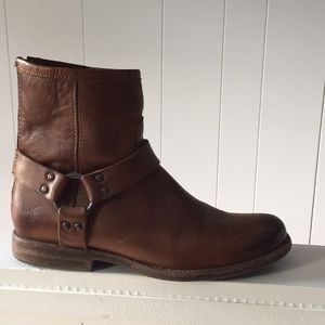 Frye Brown Ankle Boots with Harness Detail